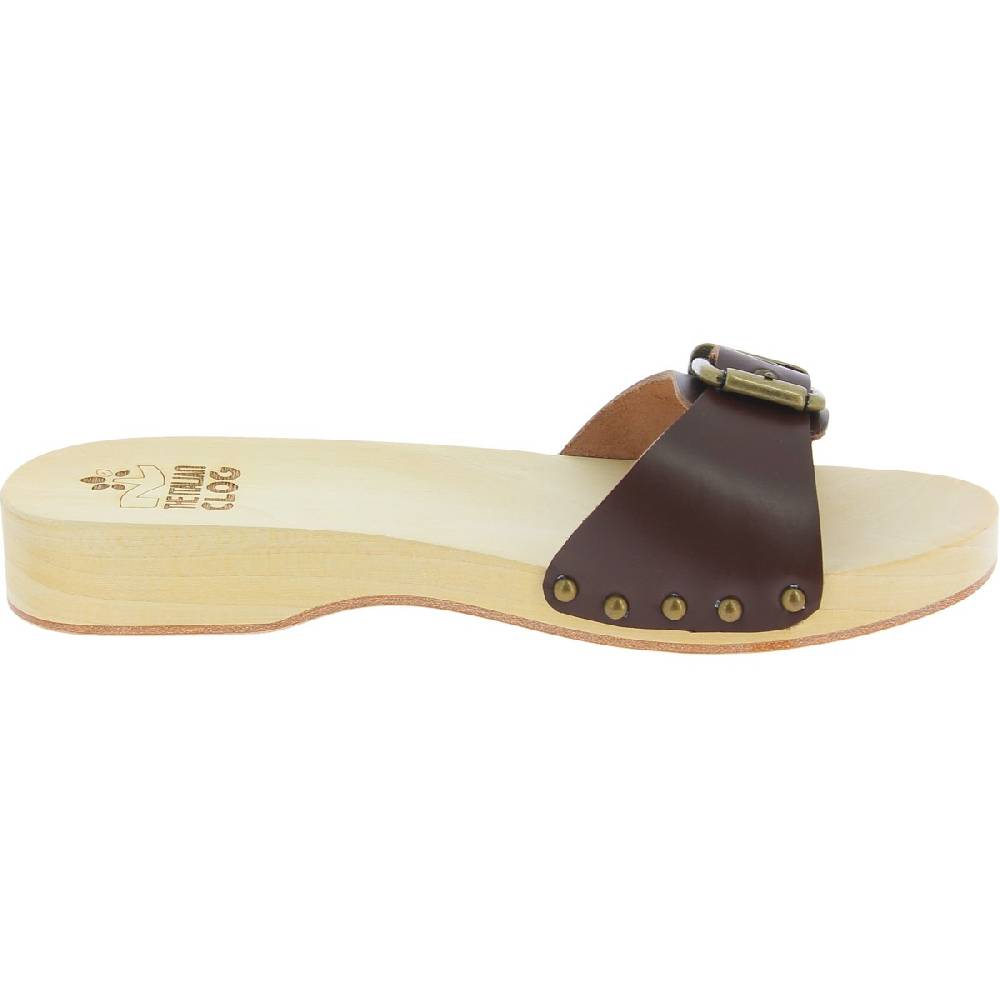 Lartigiano Del Cuoio Zoccoli in legno uomo con fascia regolabile in pelle marrone scuro Qualità Garantita