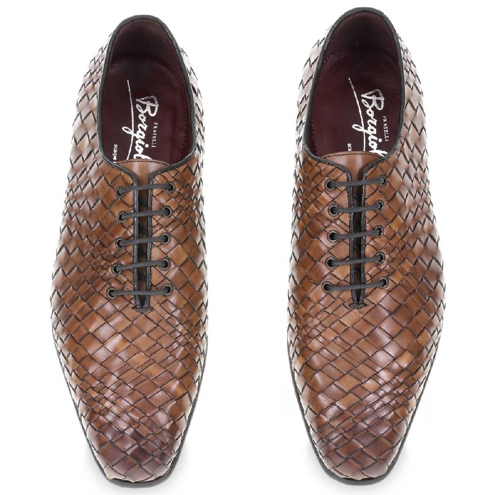 Lartigiano Del Cuoio Oxford in pelle marrone intrecciata e tinta a mano da Fratelli Borgioli Shopping Online