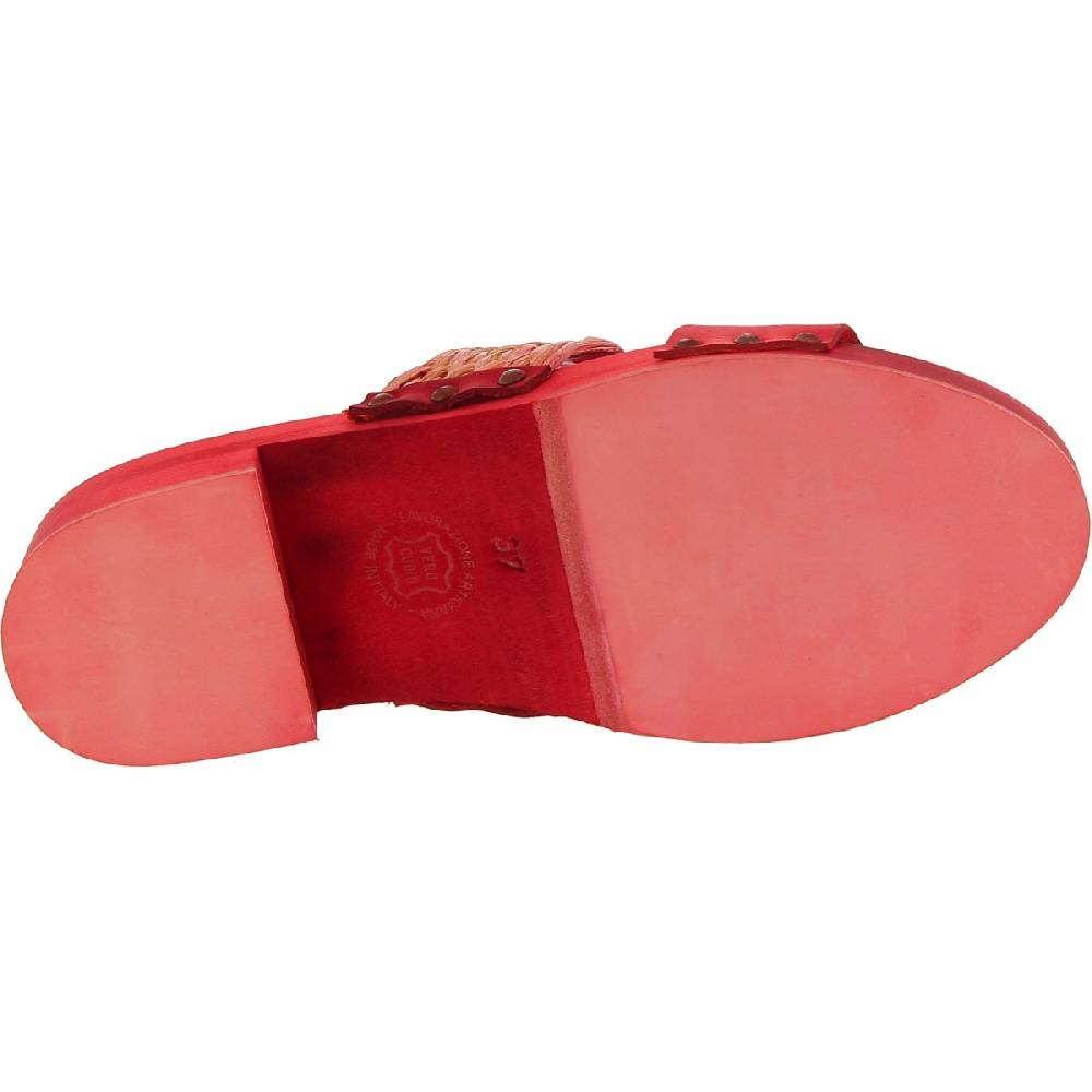 Lartigiano Del Cuoio Sabot da donna rosso in legno artigianali con fascia in rafia e pelle Novità