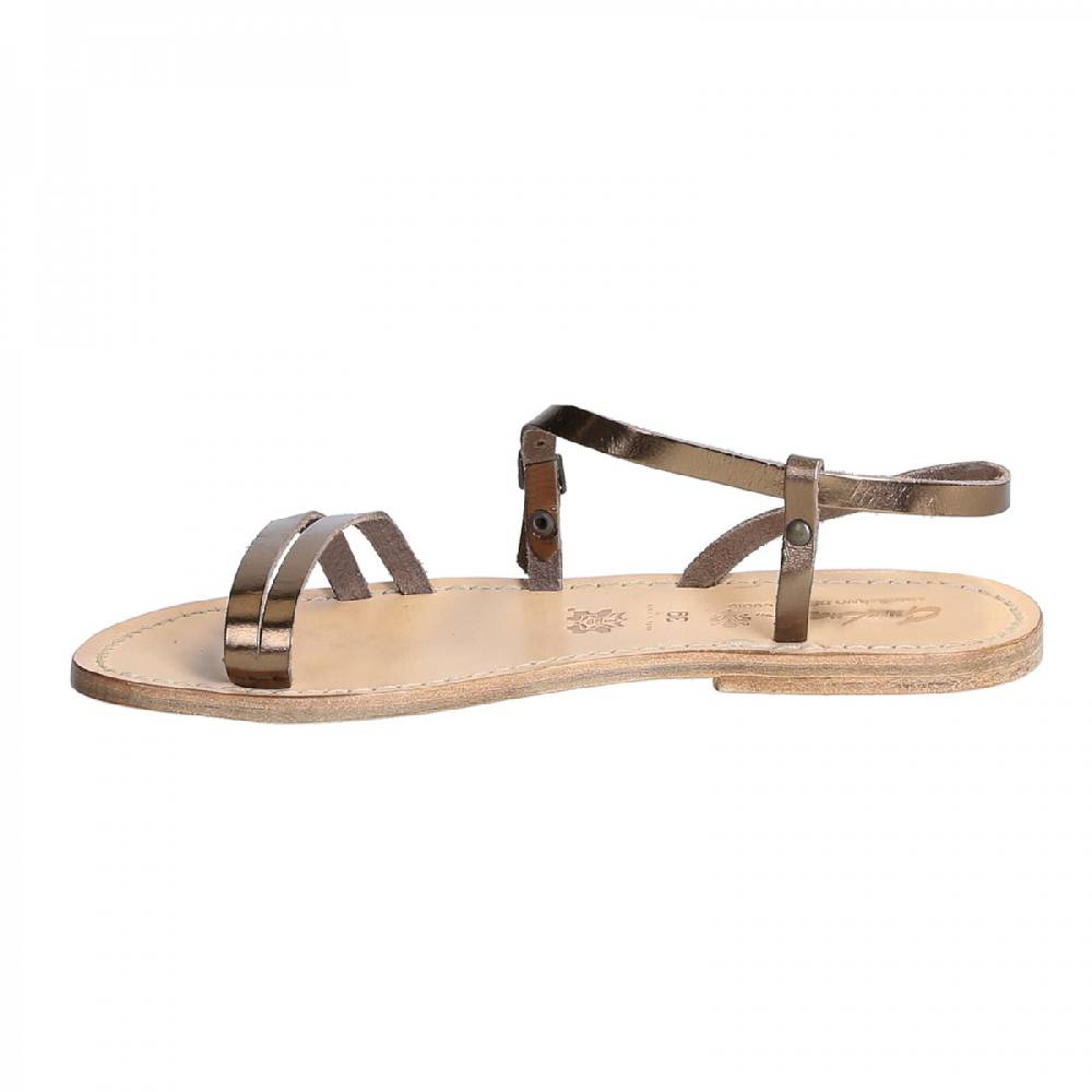 Lartigiano Del Cuoio Sandali schiava bassi da donna in pelle laminata bronzo Online