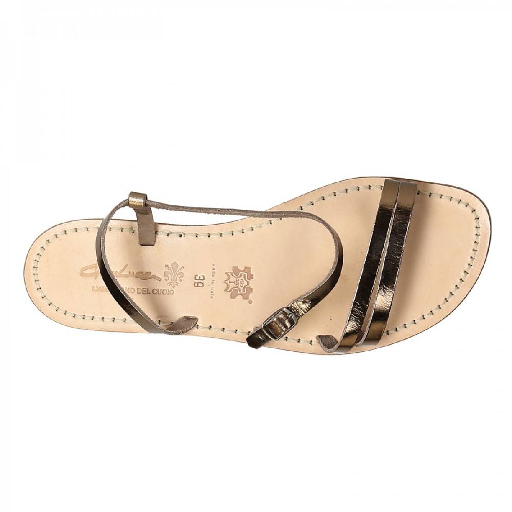 Lartigiano Del Cuoio Sandali schiava bassi da donna in pelle laminata bronzo Online