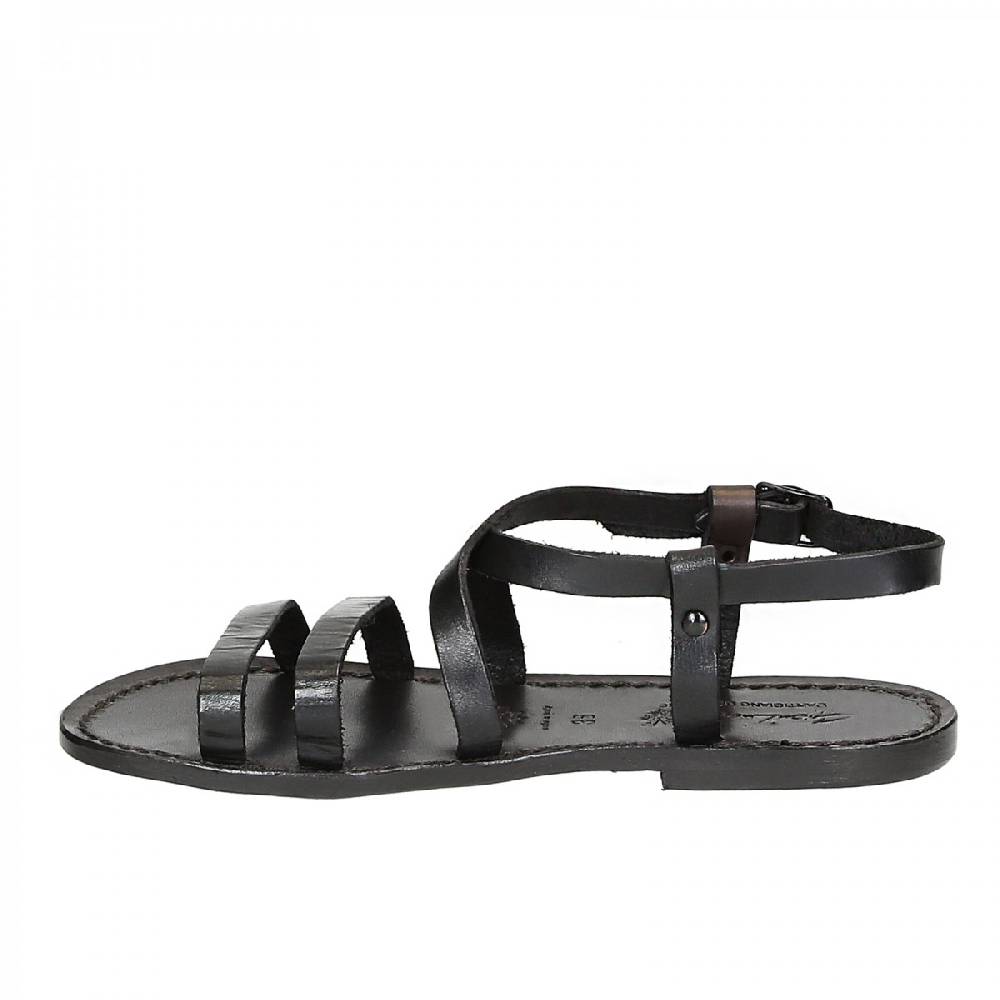 Lartigiano Del Cuoio Sandali donna in cuoio nero artigianali Outlet