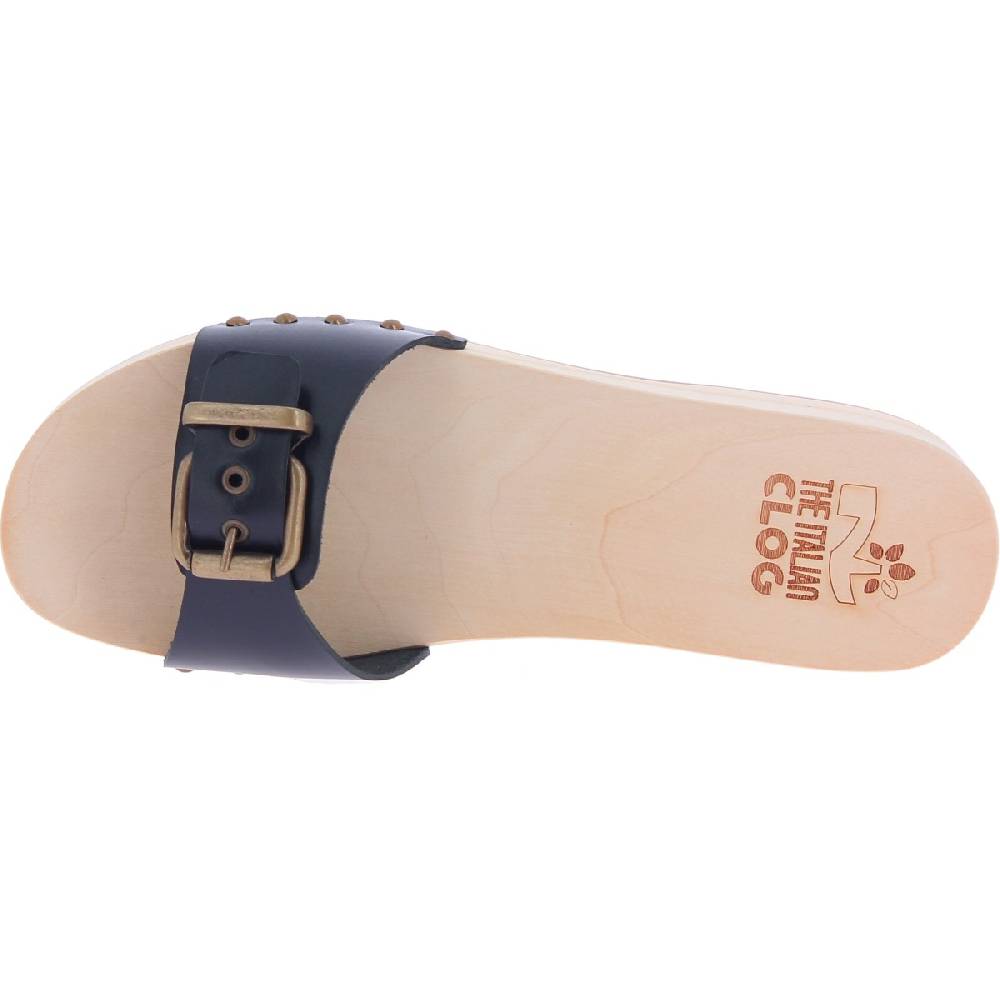 Lartigiano Del Cuoio Zoccoli di legno artigianali da donna con fascia regolabile in pelle nera Offerte