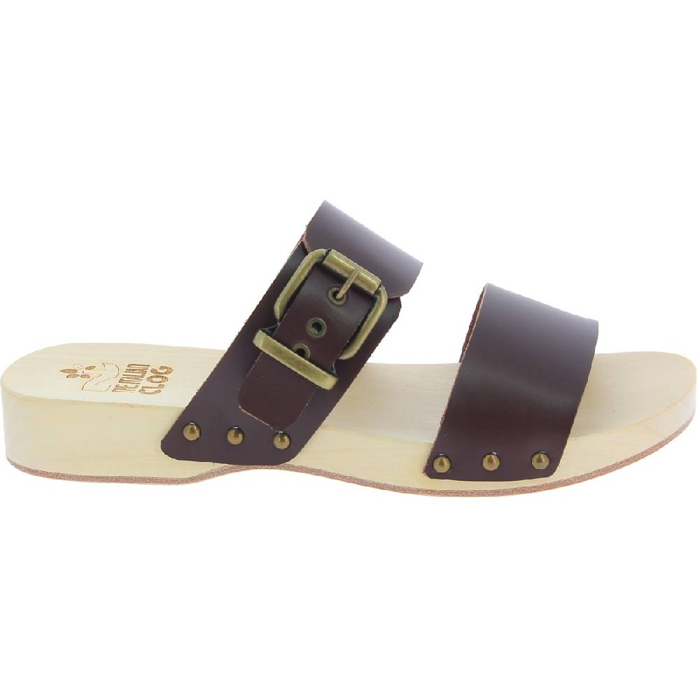 Lartigiano Del Cuoio Zoccoli da uomo con doppia fascia regolabile in pelle marrone scuro In Linea