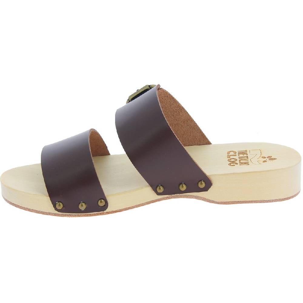 Lartigiano Del Cuoio Zoccoli da uomo con doppia fascia regolabile in pelle marrone scuro In Linea