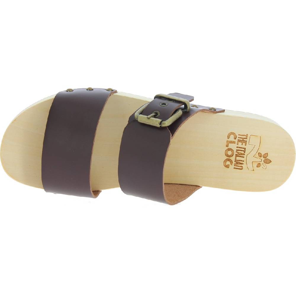 Lartigiano Del Cuoio Zoccoli da uomo con doppia fascia regolabile in pelle marrone scuro In Linea