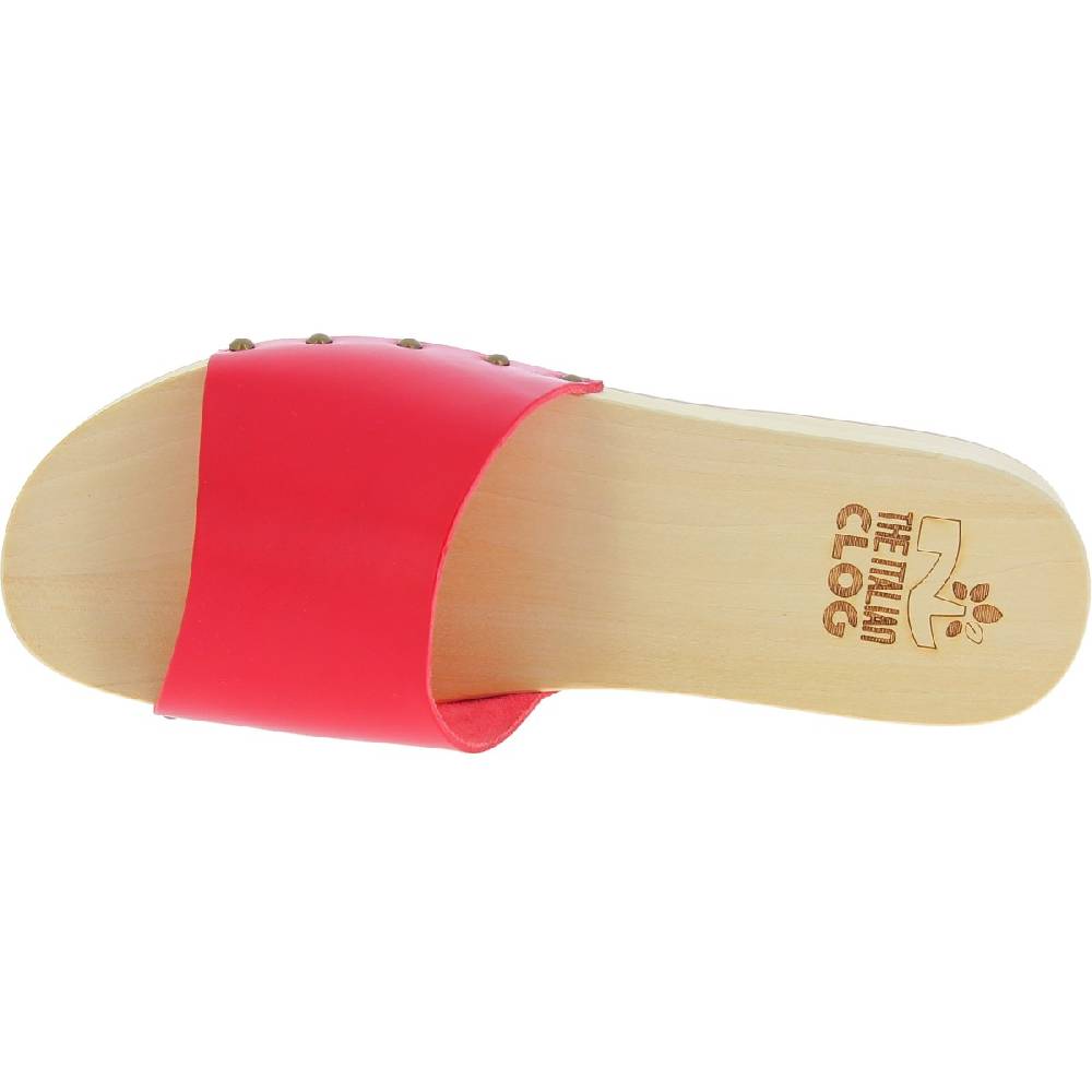 Lartigiano Del Cuoio Zoccoli di legno uomo con fascia larga in pelle rossa artigianali Vendita