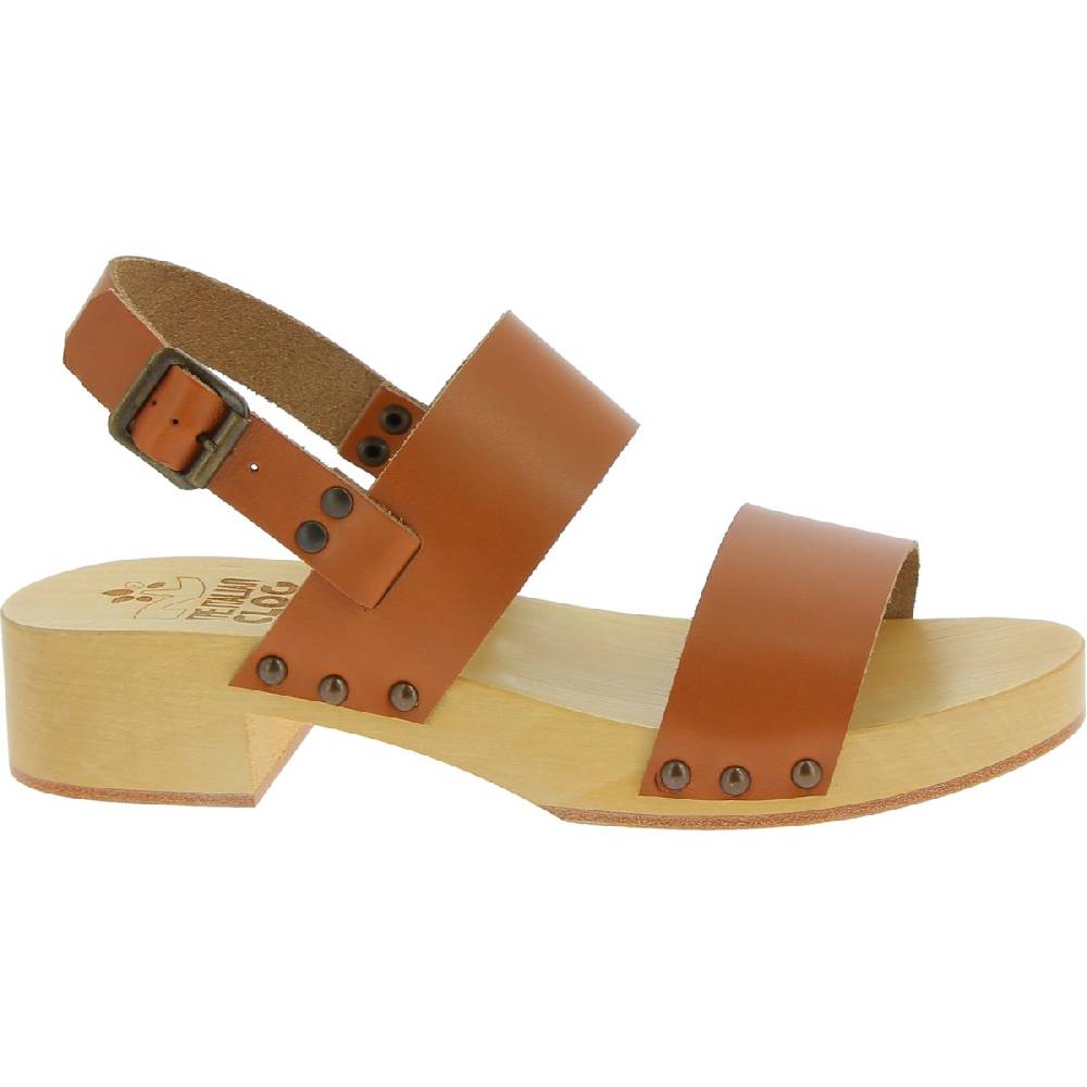 Lartigiano Del Cuoio Zoccoli in legno donna con fasce in pelle beige Affare Del Giorno