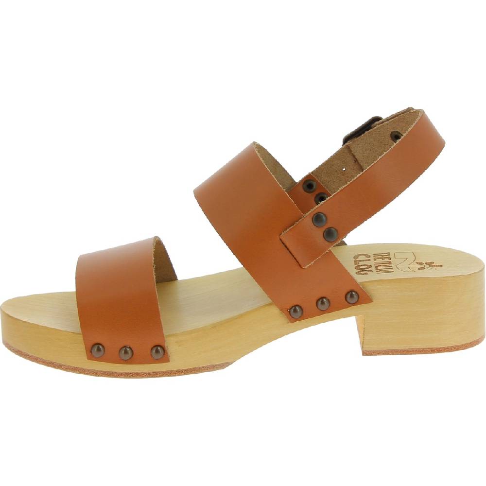 Lartigiano Del Cuoio Zoccoli in legno donna con fasce in pelle beige Affare Del Giorno
