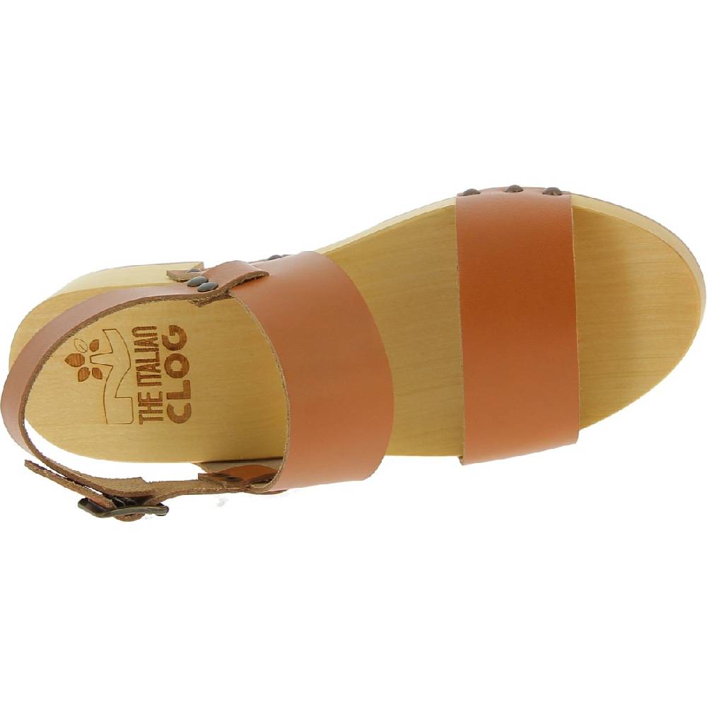 Lartigiano Del Cuoio Zoccoli in legno donna con fasce in pelle beige Affare Del Giorno