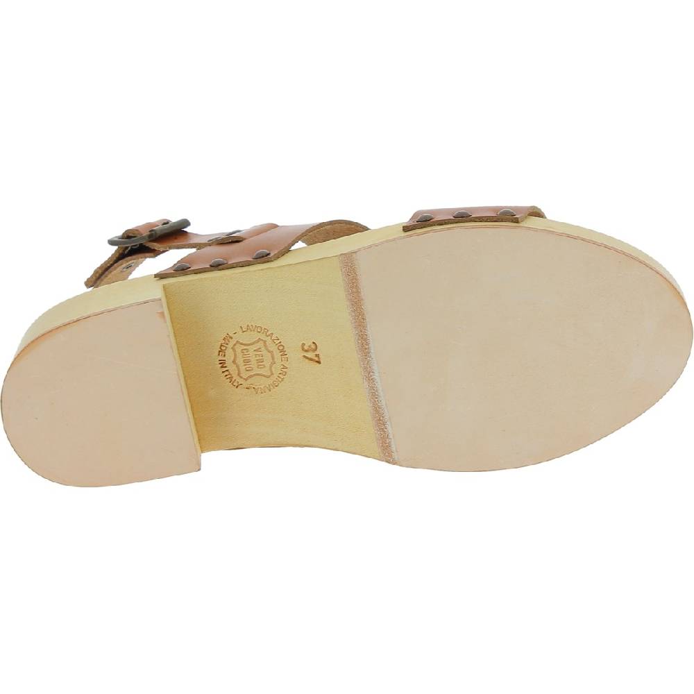 Lartigiano Del Cuoio Zoccoli in legno donna con fasce in pelle beige Affare Del Giorno