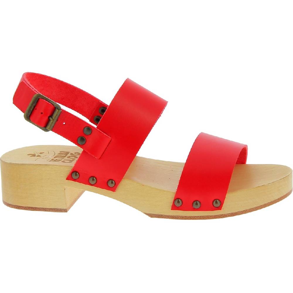 Lartigiano Del Cuoio Zoccoli donna in legno con fasce in pelle rossa Novità