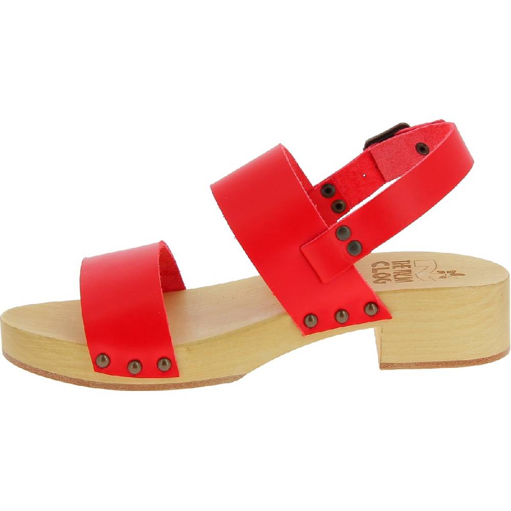 Lartigiano Del Cuoio Zoccoli donna in legno con fasce in pelle rossa Novità