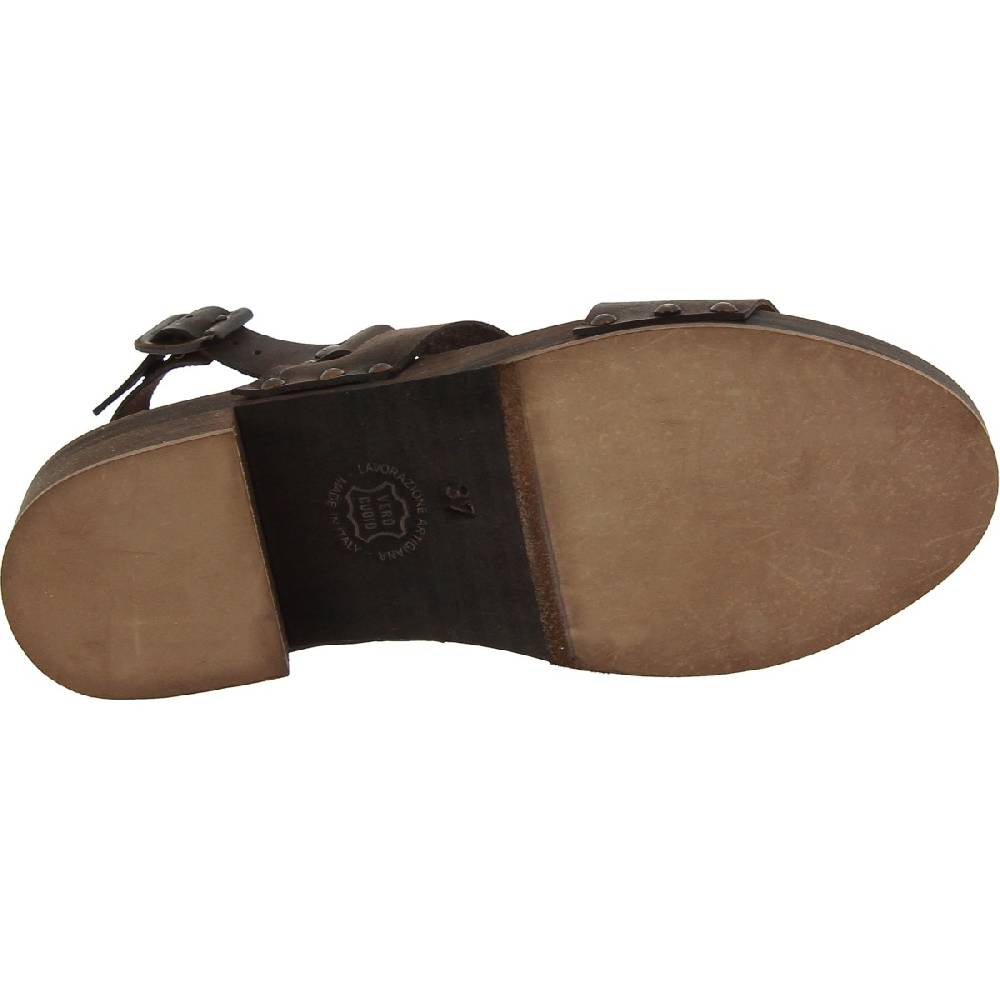 Lartigiano Del Cuoio Zoccoli in legno marrone scuro artigianali con fascia in pelle Sconto