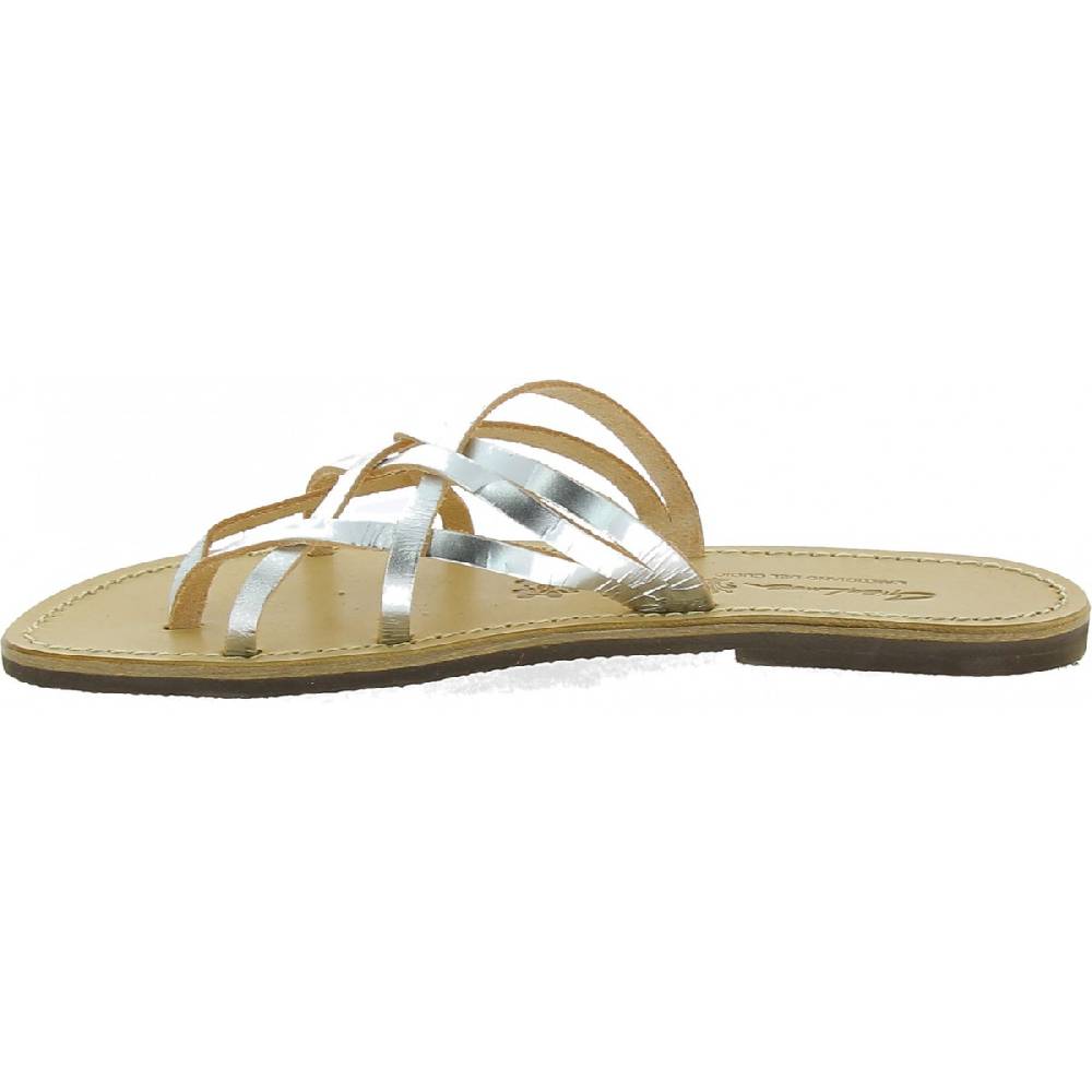 Lartigiano Del Cuoio Ciabatte infradito donna fatti a mano in pelle intrecciata color argento Offerta