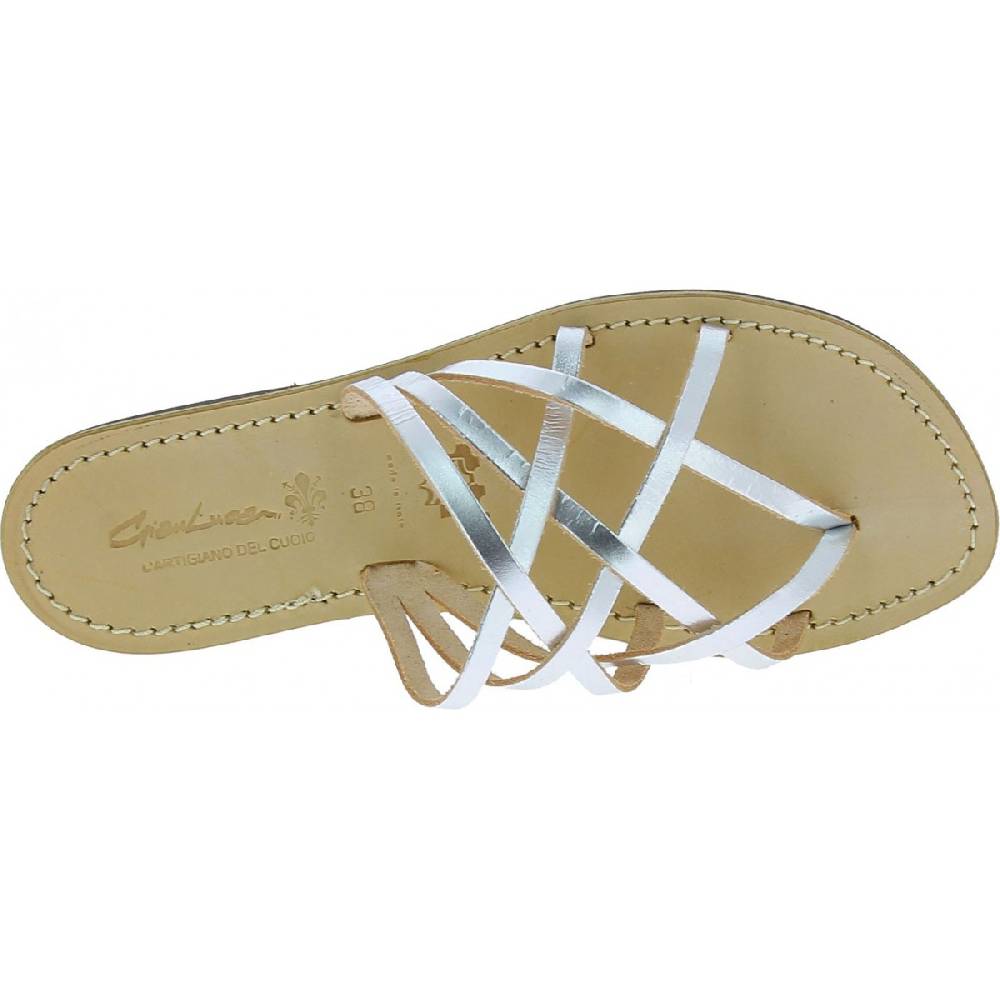 Lartigiano Del Cuoio Ciabatte infradito donna fatti a mano in pelle intrecciata color argento Offerta