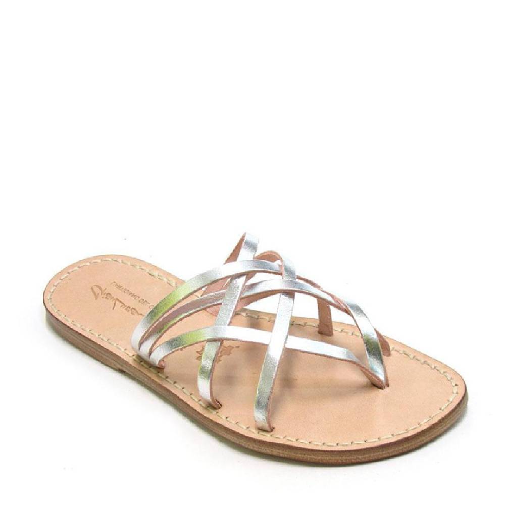 Lartigiano Del Cuoio Ciabatte infradito donna fatti a mano in pelle intrecciata color argento Offerta