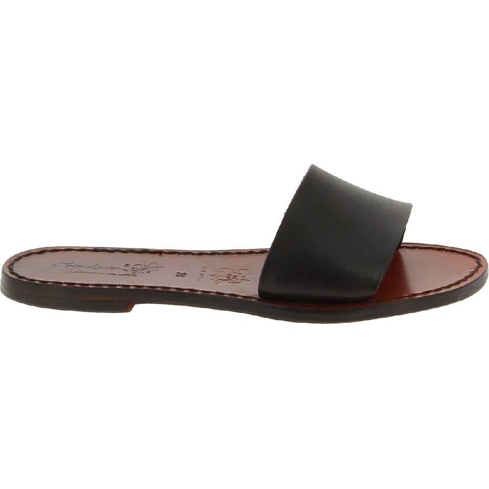 Lartigiano Del Cuoio Ciabatte da donna in pelle marrone scuro artigianali Outlet