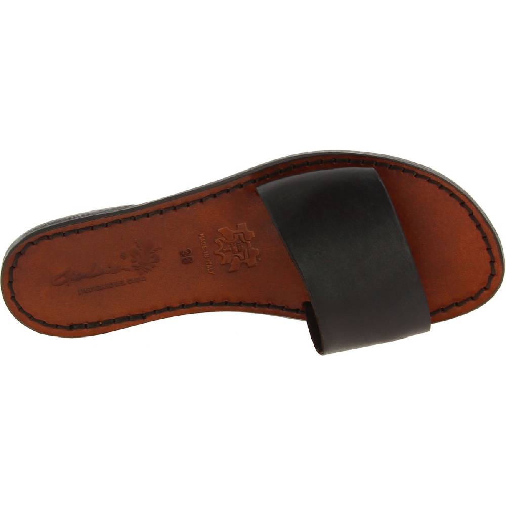 Lartigiano Del Cuoio Ciabatte da donna in pelle marrone scuro artigianali Outlet