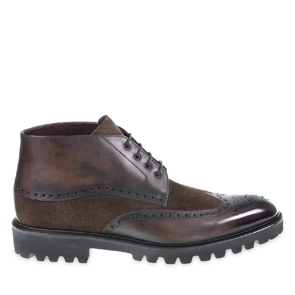 Lartigiano Del Cuoio Stivaletti brogue in pelle e camoscio marrone - Fratelli Borgioli Vendita Economica