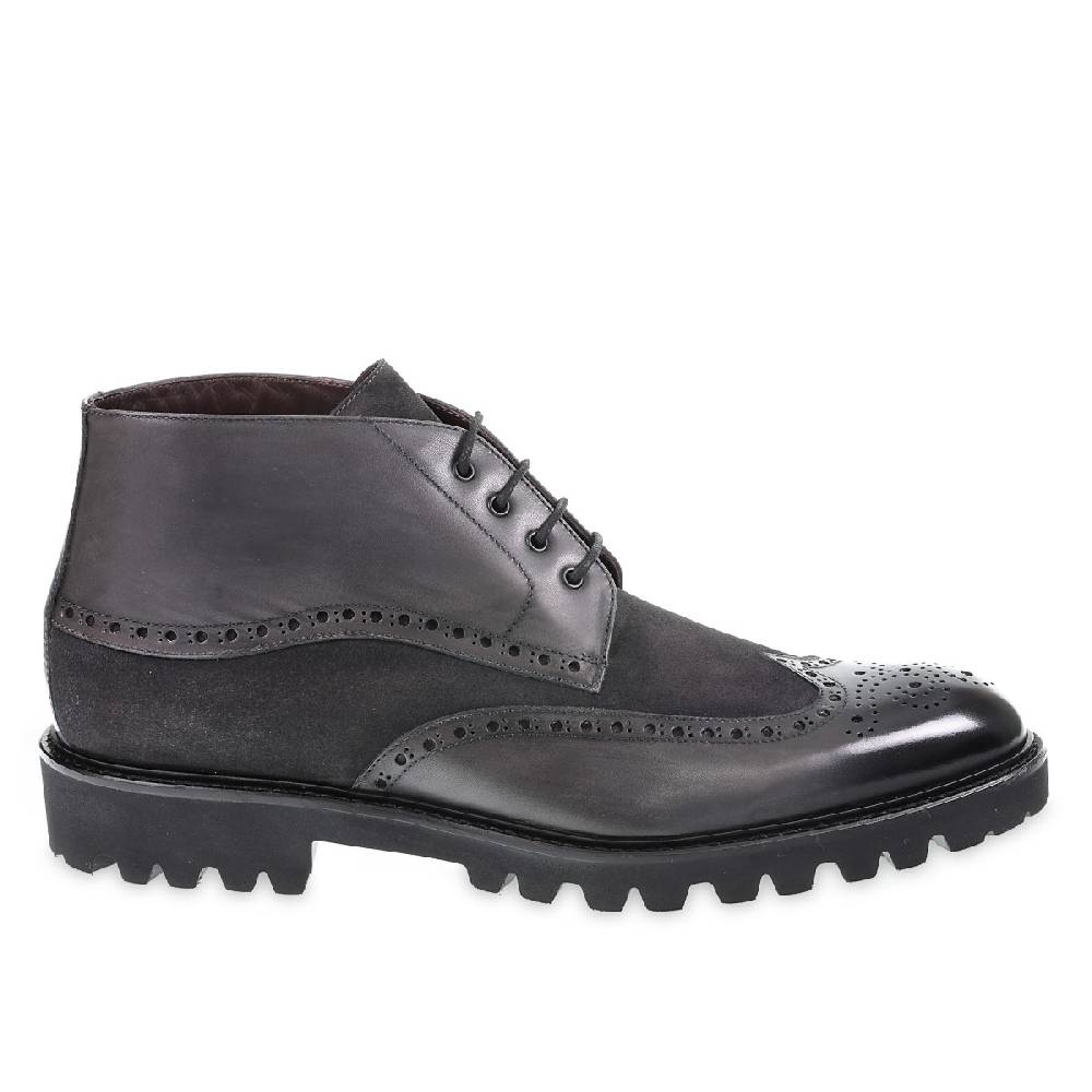 Lartigiano Del Cuoio Stivaletto con le bucature in stile country in pelle e camoscio grigio scuro - Fratelli Borgioli Negozio