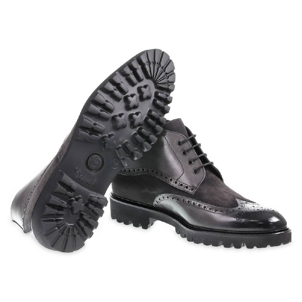 Lartigiano Del Cuoio Stivaletto con le bucature in stile country in pelle e camoscio grigio scuro - Fratelli Borgioli Negozio