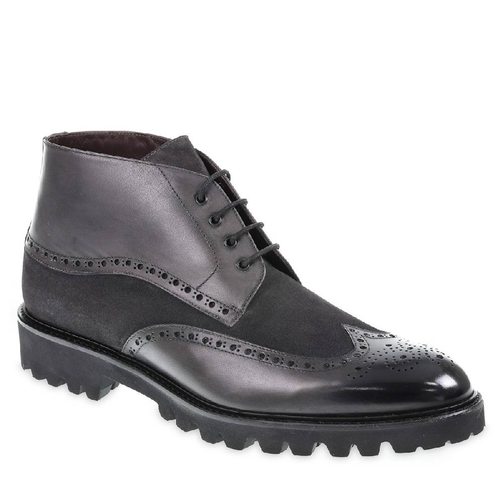 Lartigiano Del Cuoio Stivaletto con le bucature in stile country in pelle e camoscio grigio scuro - Fratelli Borgioli Negozio