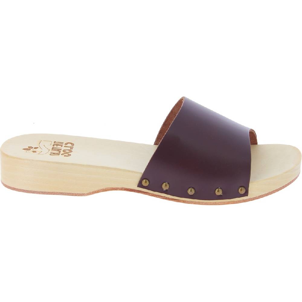 Lartigiano Del Cuoio Zoccoli in legno da uomo con fascia larga in pelle color testa di moro Italia