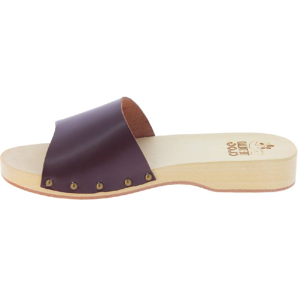 Lartigiano Del Cuoio Zoccoli in legno da uomo con fascia larga in pelle color testa di moro Italia