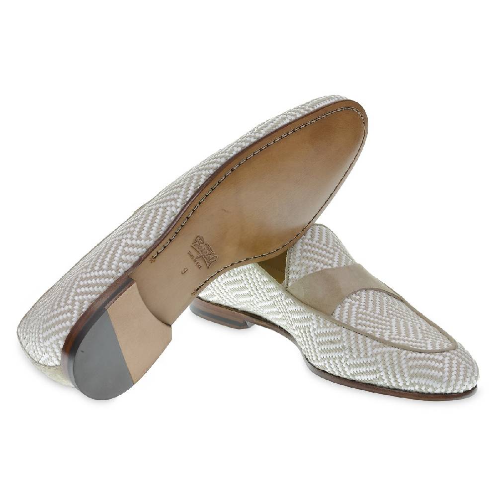 Lartigiano Del Cuoio Mocassino penny in camoscio e tessuto intrecciato bianco e beige In Linea