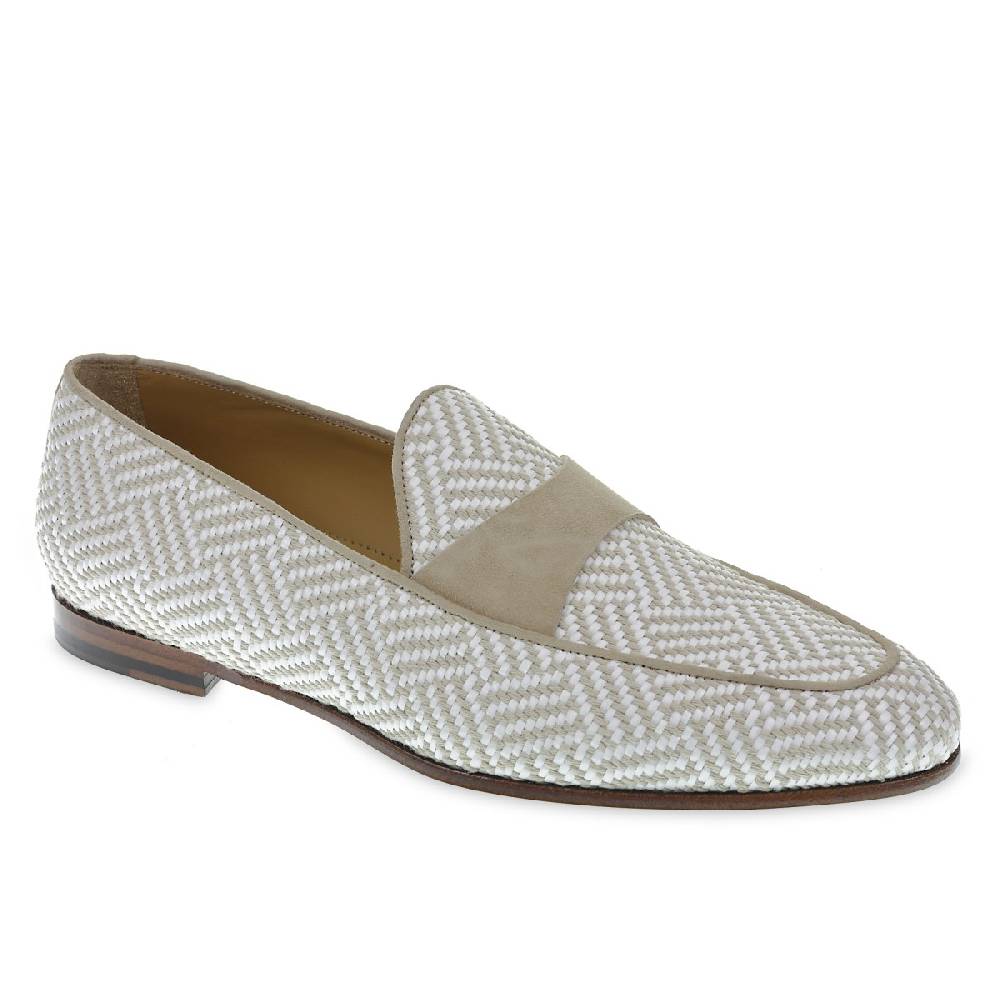 Lartigiano Del Cuoio Mocassino penny in camoscio e tessuto intrecciato bianco e beige In Linea