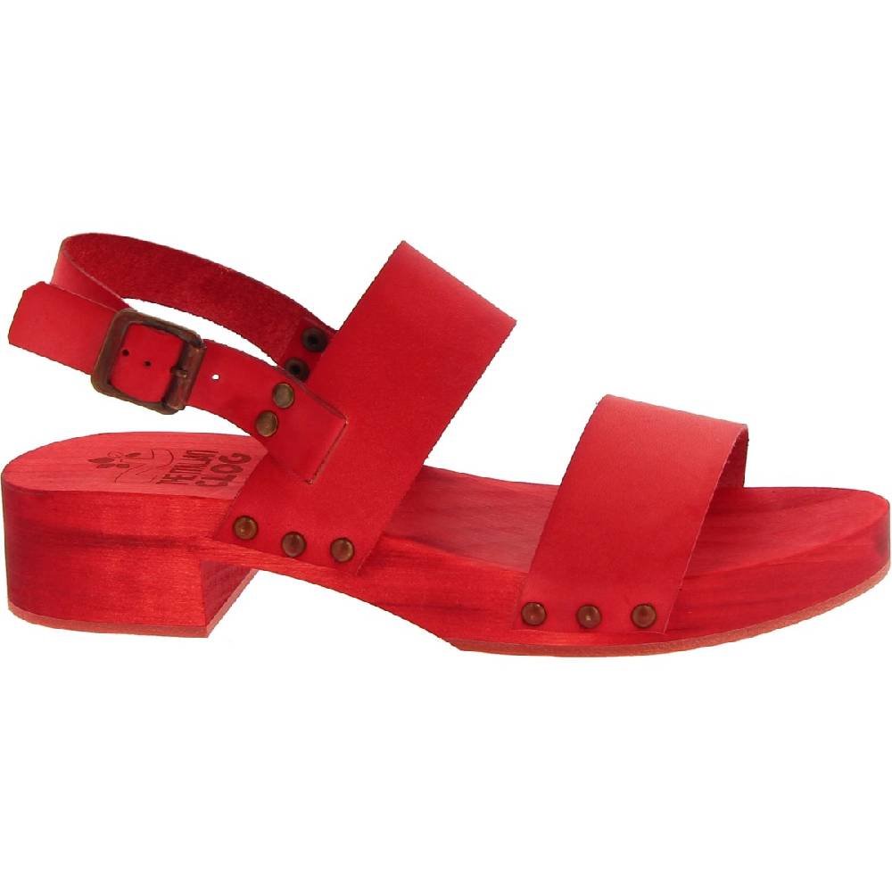 Lartigiano Del Cuoio Sabot donna rosso in legno artigianali con fascia in pelle Promozione Limitata