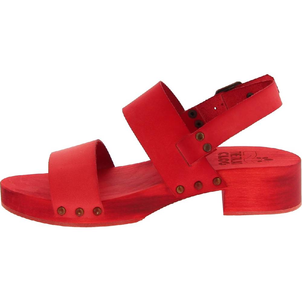 Lartigiano Del Cuoio Sabot donna rosso in legno artigianali con fascia in pelle Promozione Limitata