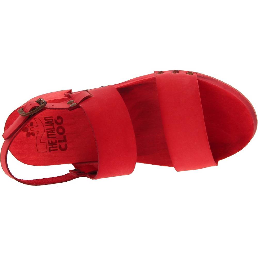 Lartigiano Del Cuoio Sabot donna rosso in legno artigianali con fascia in pelle Promozione Limitata