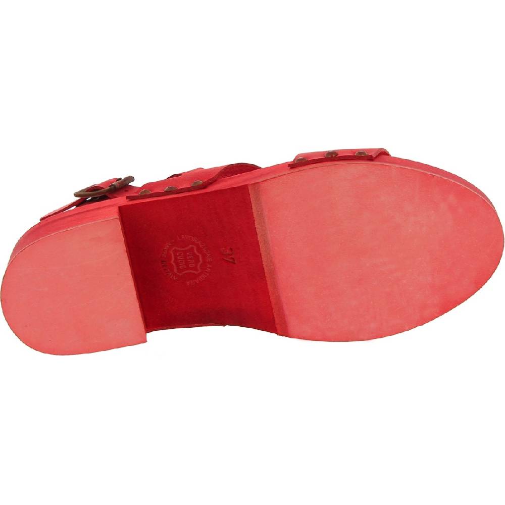 Lartigiano Del Cuoio Sabot donna rosso in legno artigianali con fascia in pelle Promozione Limitata
