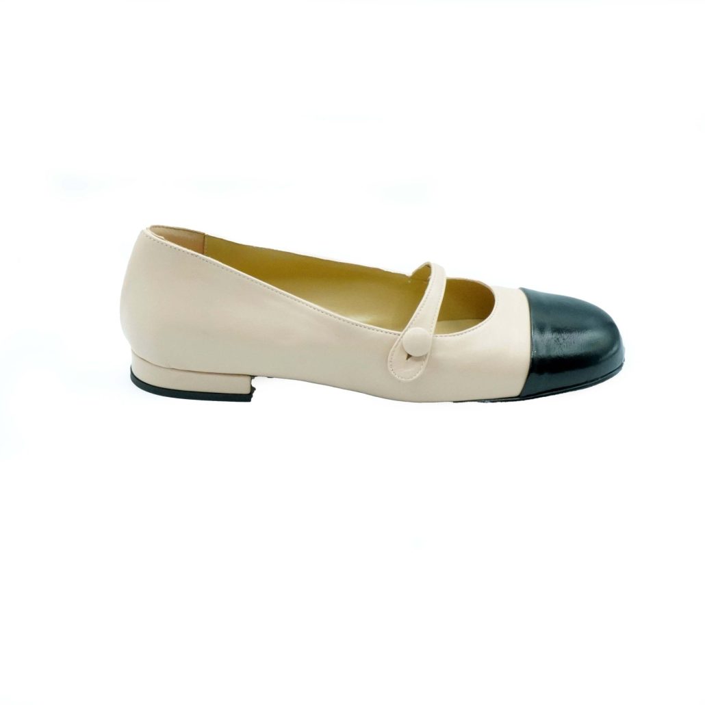﻿Lea Gu ballerina in nappa con punta in contrasto, tacco 10mm I Più Venduti