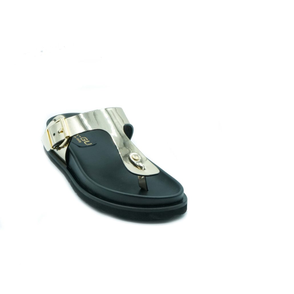 Lea Gu ciabattina in nappa laminata, doppia fibbia frontale, fondo gomma 40 mm Vendita