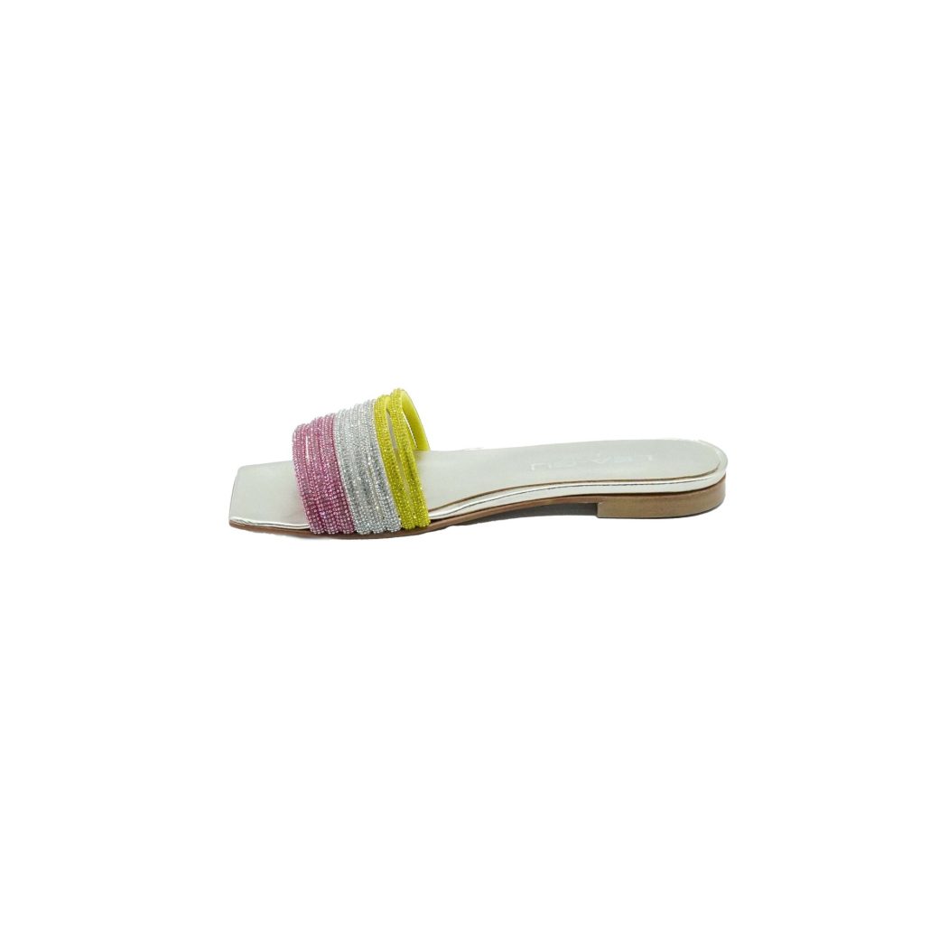 Lea Gu ciabattina in nappa laminata, fasce frontali, punta quadrata, tacco 10mm Promozione