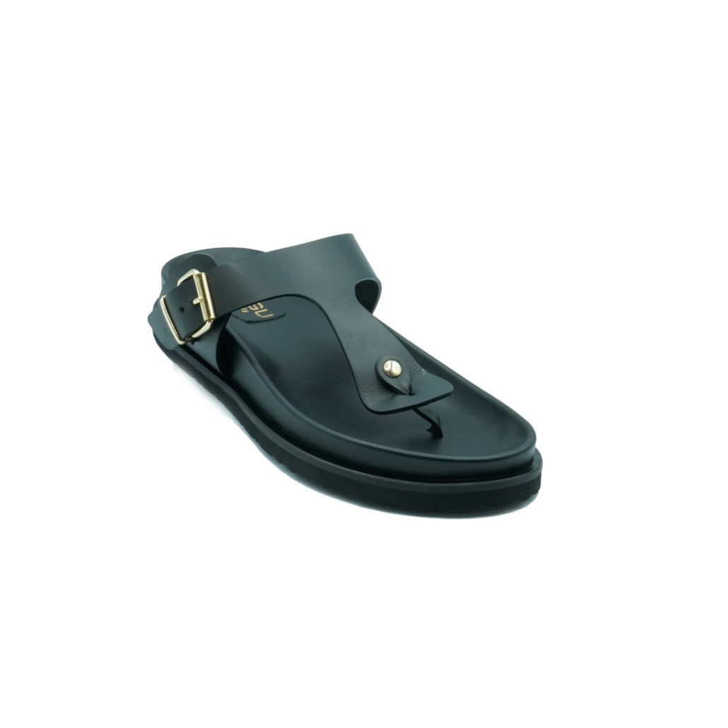Lea Gu ciabattina in nappa, doppia fibbia oro frontale, fondo gomma 40 mm Negozi Online