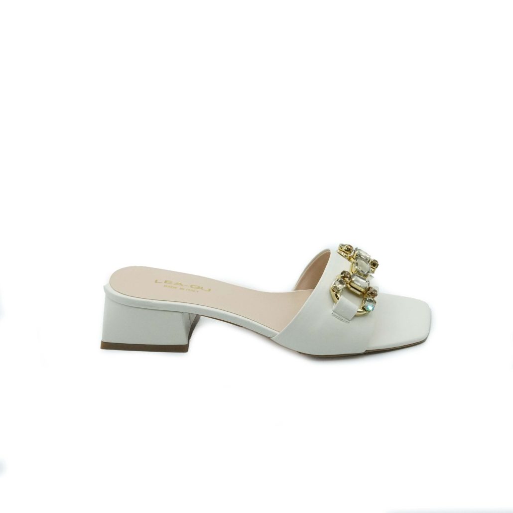 Lea Gu ciabattina in nappa, fascia con accessorio frontale, tacco 45 mm Acquista Ora
