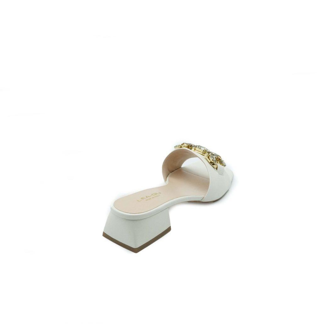 Lea Gu ciabattina in nappa, fascia con accessorio frontale, tacco 45 mm Acquista Ora