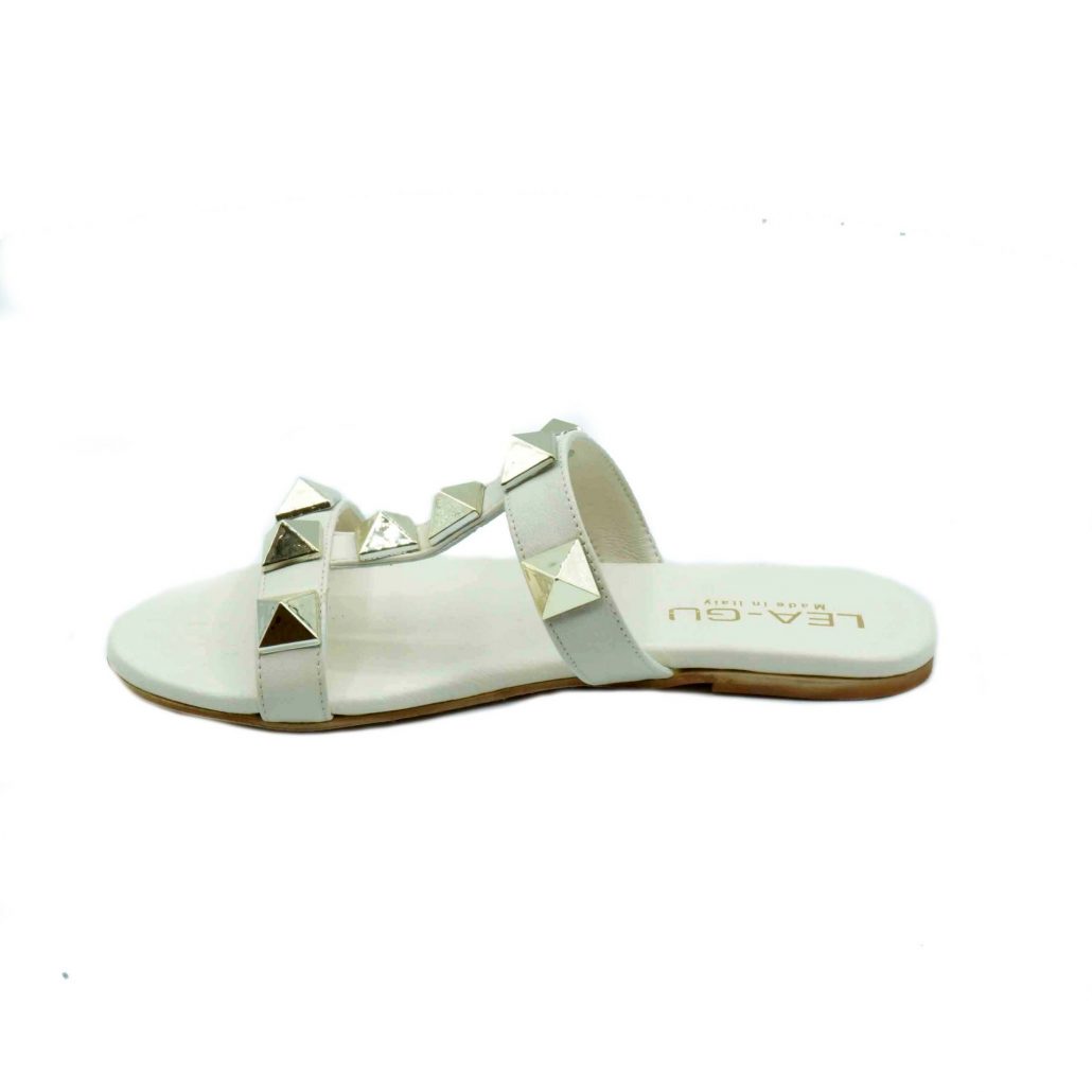 Lea Gu ciabattina in nappa, fascia frontale con borchie a piramide oro, tacco 0,5 mm Promozione Limitata