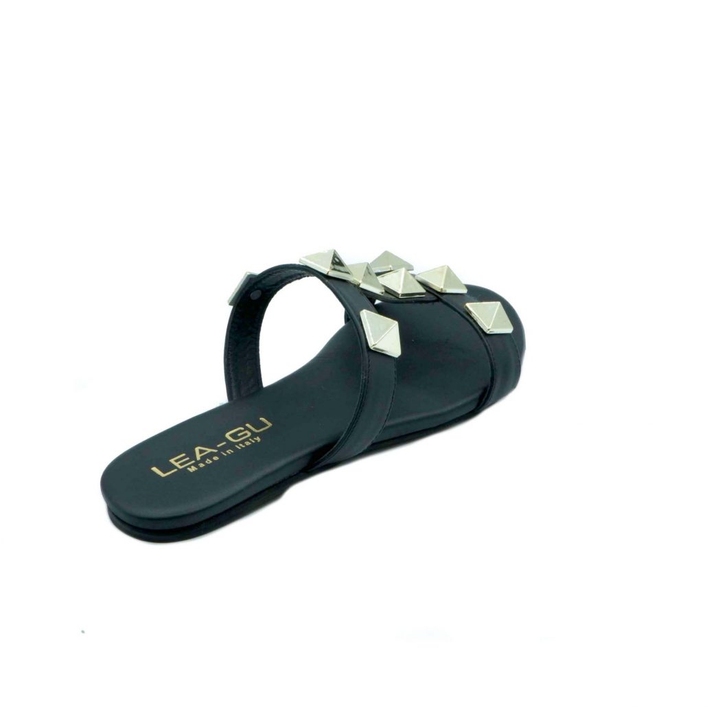 Lea Gu ciabattina in nappa, fascia frontale con borchie a piramide oro, tacco 0,5 mm Promozione Limitata