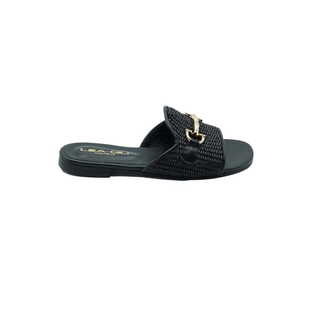 Lea Gu ciabattina in nappa, fascia frontale in rafia con accessorio, tacco 10mm Fino Al -60%