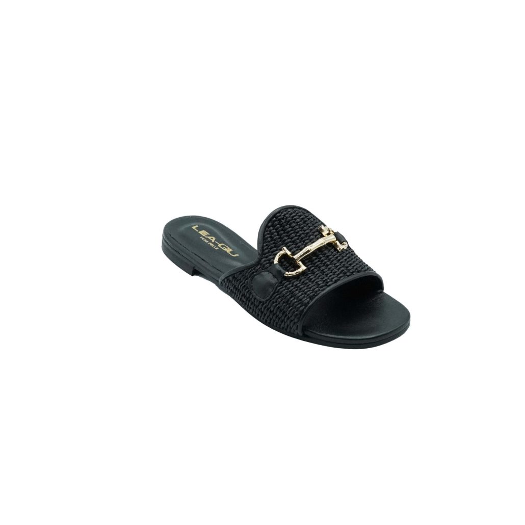 Lea Gu ciabattina in nappa, fascia frontale in rafia con accessorio, tacco 10mm Fino Al -60%