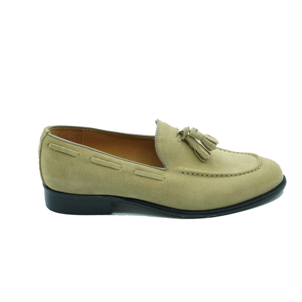 Lea Gu mocassino in camoscio, nappine frontali, fondo cuoio 25mm Novità