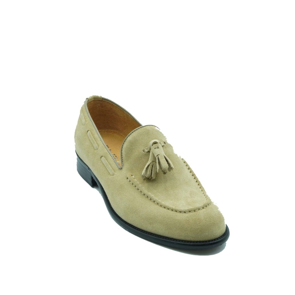 Lea Gu mocassino in camoscio, nappine frontali, fondo cuoio 25mm Novità