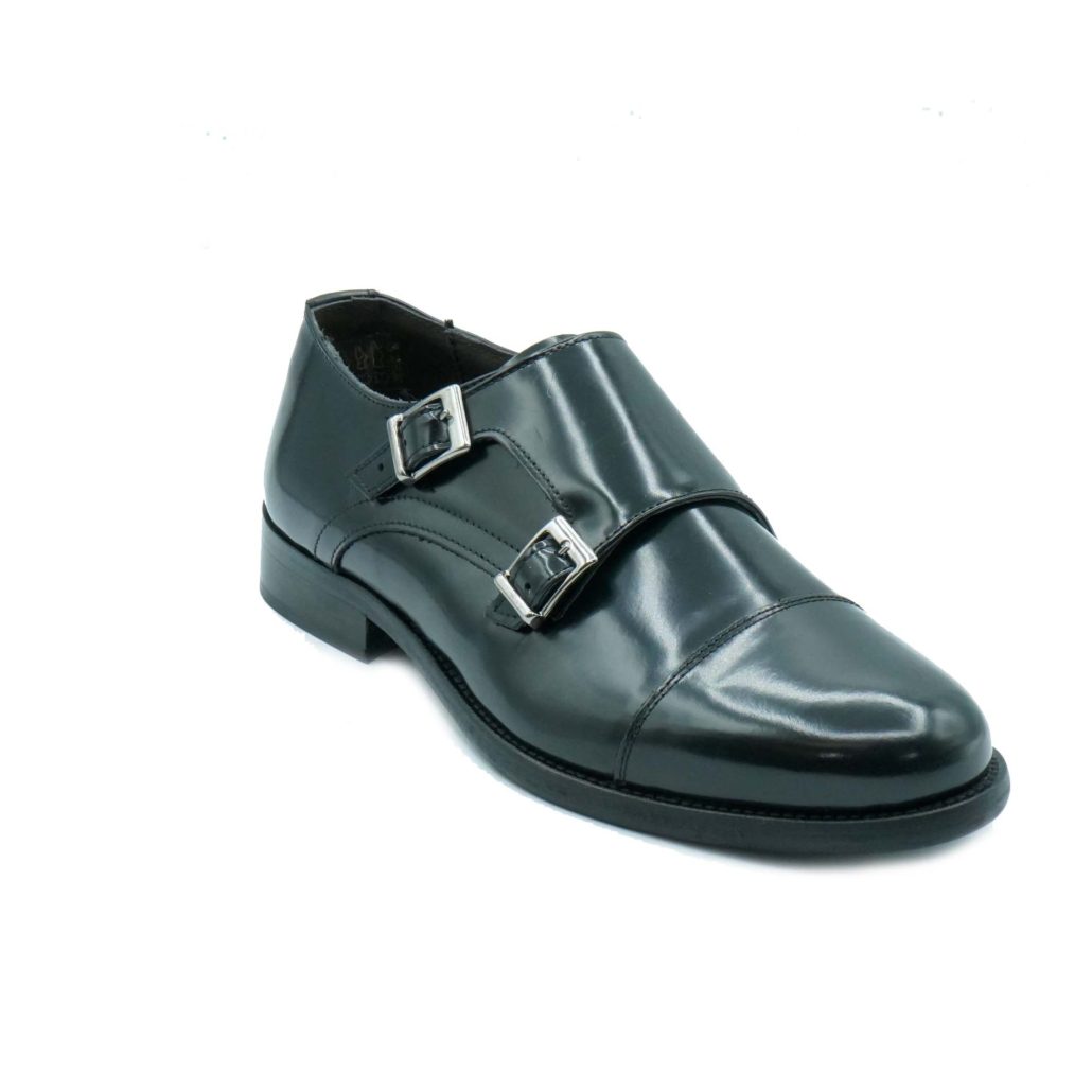 Lea Gu mocassino in vitello abrasivato, doppia fibbia frontale, tacco 25mm In Vendita