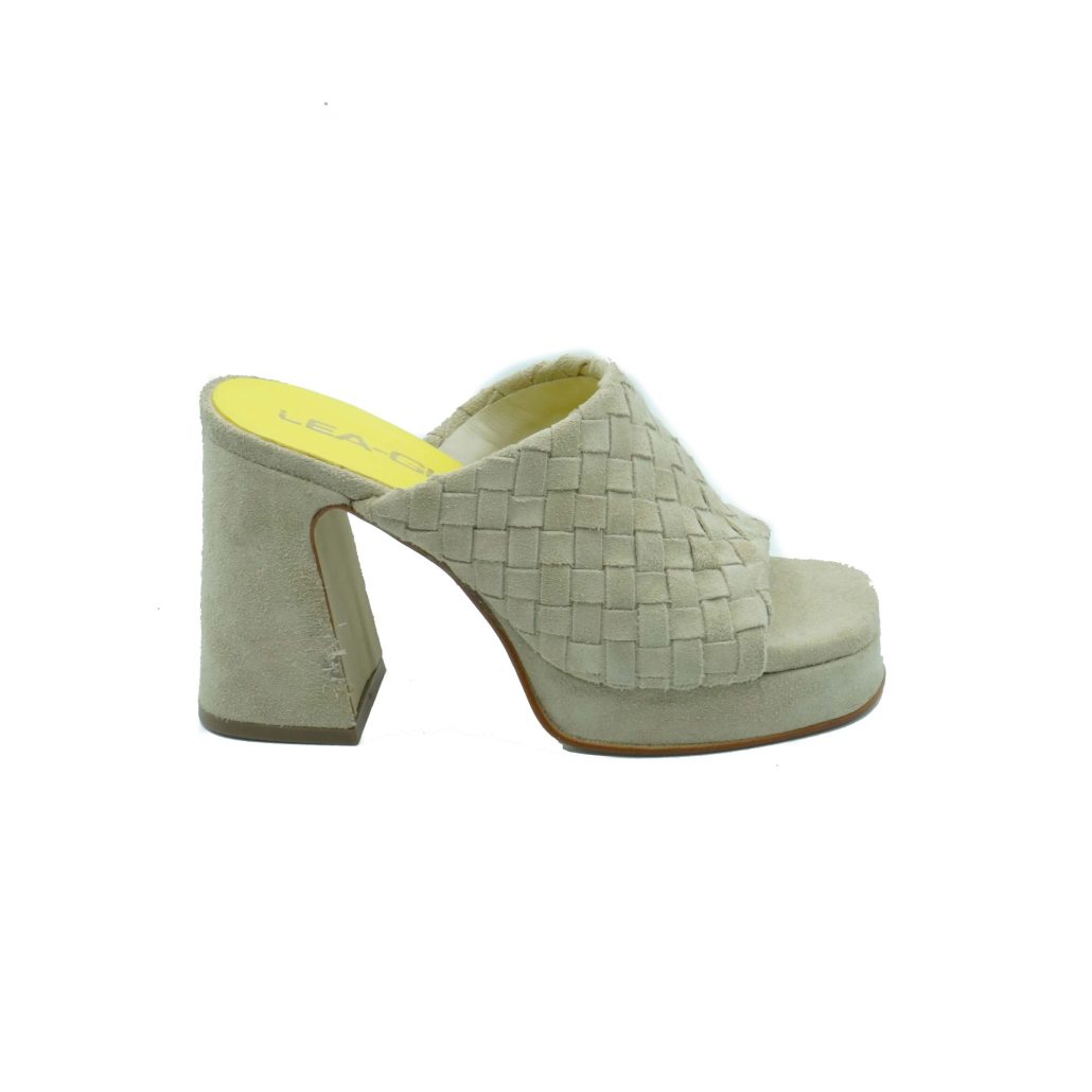 Lea Gu sabot in camoscio, fascia frontale intrecciata, tacco ricoperto 100mm plateau 20mm Vendita Calda