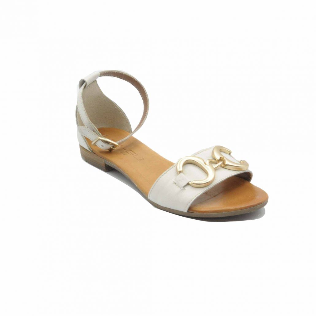 Lea Gu sandalino in nappa, fascia centrale con accessorio, allacciato in caviglia, tacco 15 mm Saldi Di Fabbrica